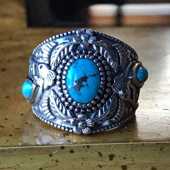 Natural Blue Moon Turquoise Sterling Silver Ring Size 6 - Picture 10 of 10
